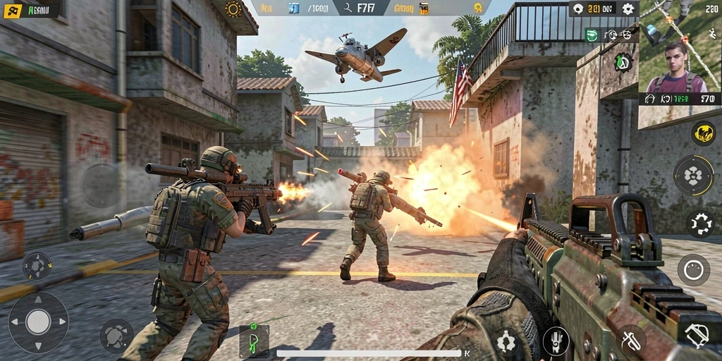 Tangkapan layar utama F7F7 menunjukkan aksi permainan FPS yang mendebarkan.
