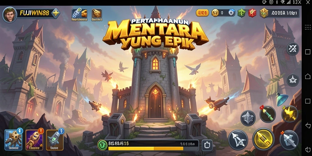 Tampilan dinamis gameplay FUJIWIN88 dalam Tower Defense.