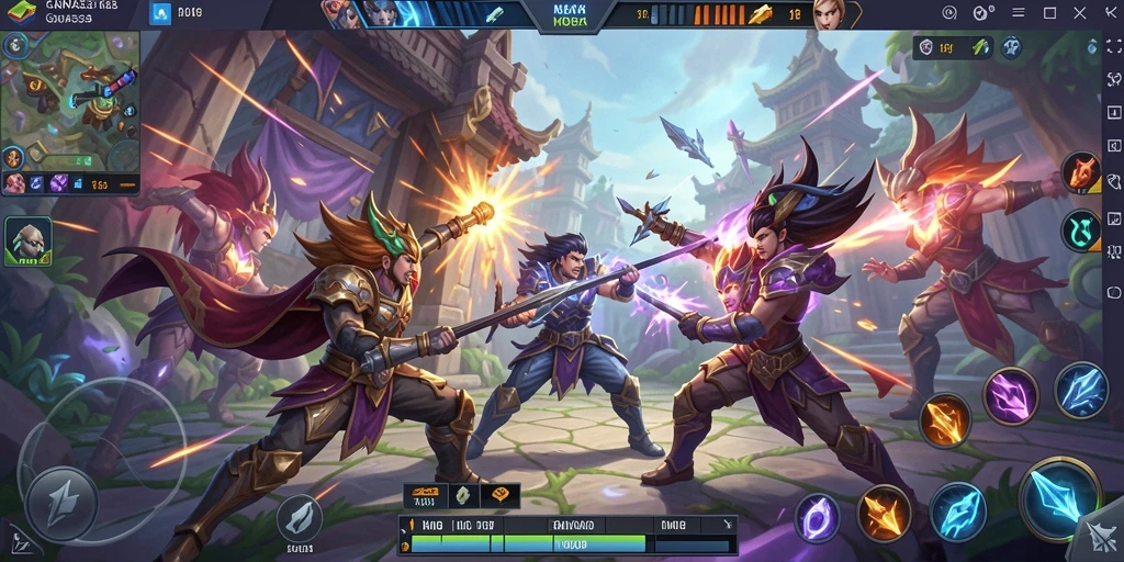 Screenshot gameplay GANAS33 dengan aksi MOBA yang seru.