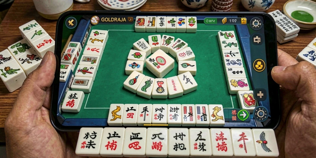 Tampilan gameplay Mahjong yang menarik di GOLDRAJA.
