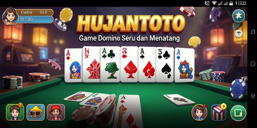 Tampilan gameplay seru dalam permainan domino HUJANTOTO.