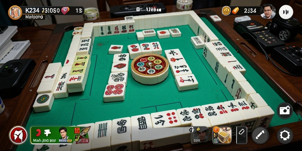 Screenshot menunjukkan gameplay seru K234 dengan ubin Mahjong yang berwarna-warni.