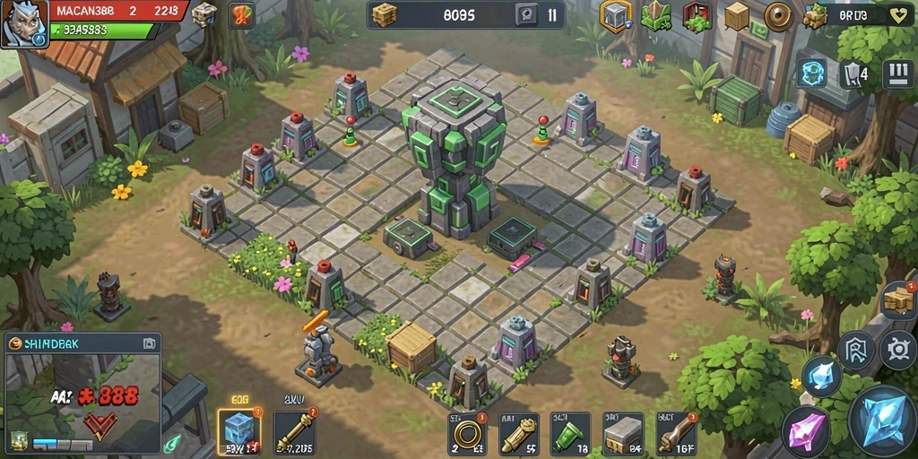 Tampilan gameplay strategis menara dalam MACAN388.