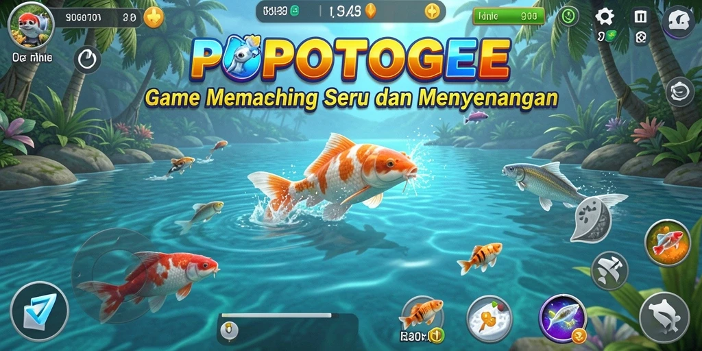 Screenshot utama gameplay menunjukkan pengalaman memancing yang mendebarkan.