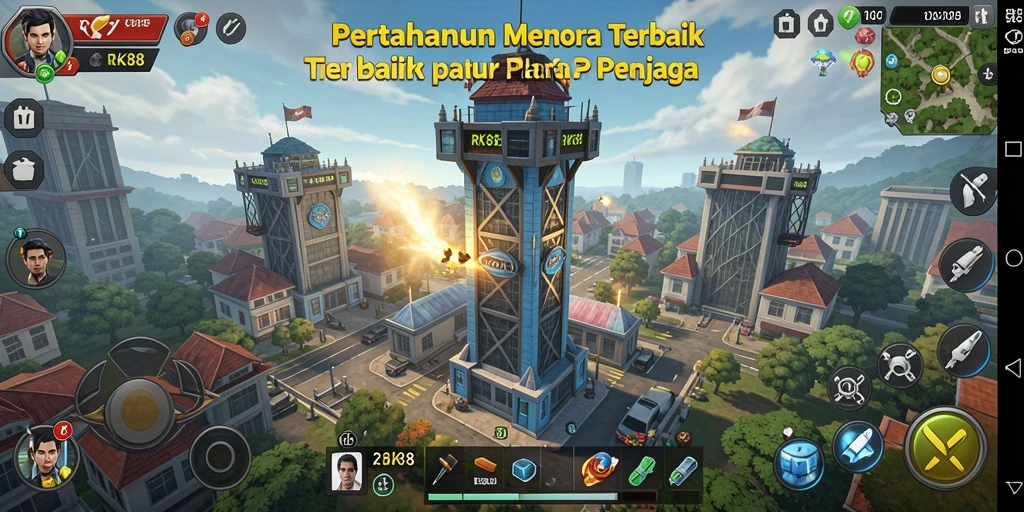 Screenshot utama RK88 menampilkan aksi gameplay Tower Defense yang seru.