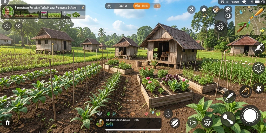 Screenshot gameplay menunjukkan kegiatan berkebun di X88 yang menarik.
